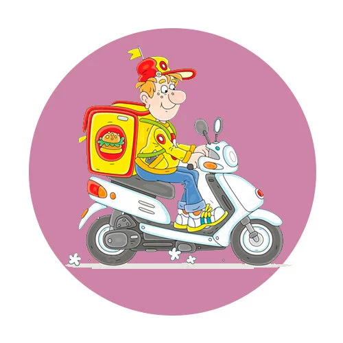 Цветной вариант раскраски доставщик на скутере