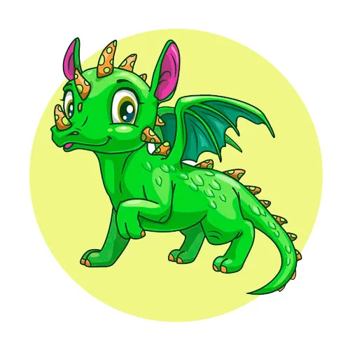 Цветной вариант раскраски дракон лапку поджал