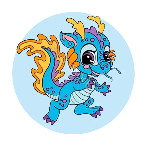 Цветной вариант раскраски дракон забавный