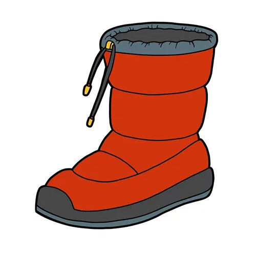 Цветной пример раскраски дутики сапоги