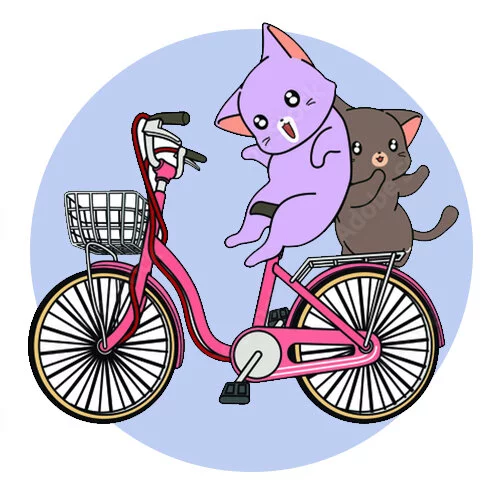 Цветной вариант раскраски два котенка на велосипеде