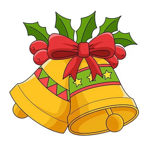 Цветной вариант раскраски два праздничных колокольчика