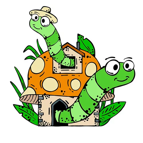 Цветной вариант раскраски две гусеницы