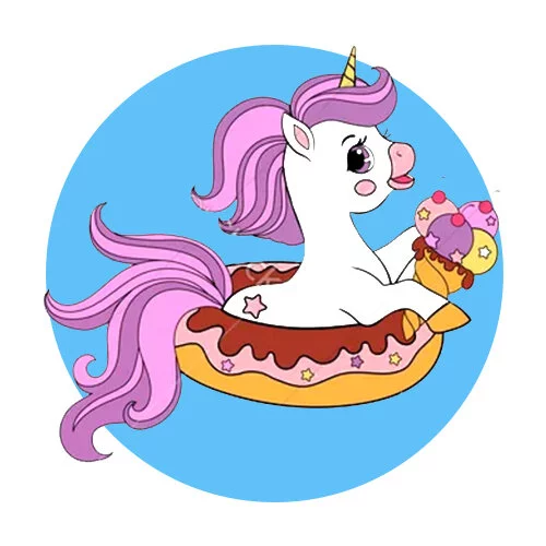 Цветной вариант раскраски единорог ест мороженое