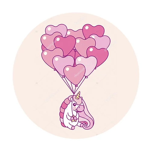 Цветной вариант раскраски единорог и воздушные шарики