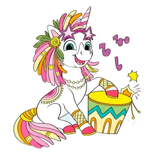 Цветной вариант раскраски единорог индеец