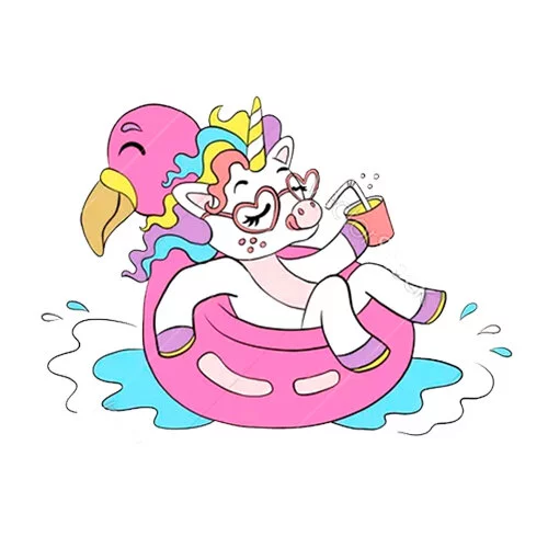 Цветной вариант раскраски единорог на фламинго