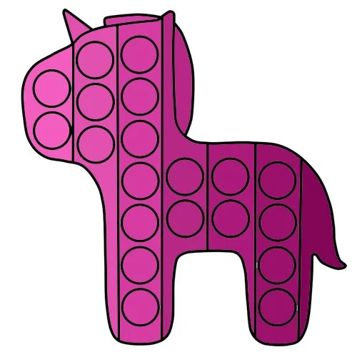 Цветной вариант раскраски единорожка поп-ит с хвостиком