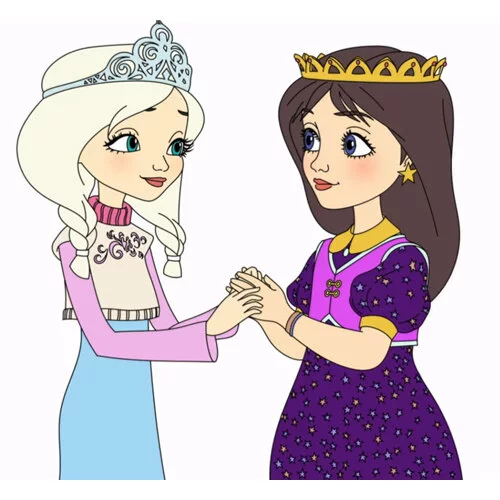 Цветной вариант раскраски елена и соня