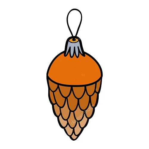 Цветной вариант раскраски елочная игрушка шишка