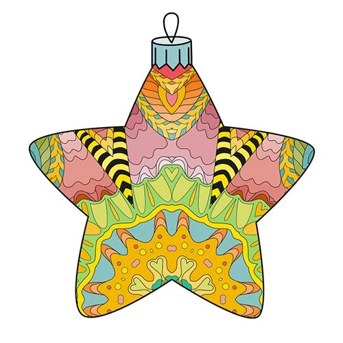 Цветной вариант раскраски елочная звезда