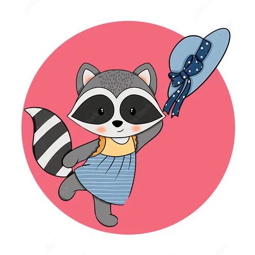 Цветной вариант раскраски енот девочка шляпа