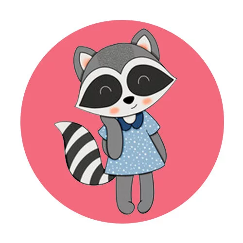 Цветной вариант раскраски енот девочка в летнем платье