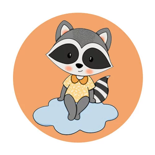 Цветной вариант раскраски енот на облачке