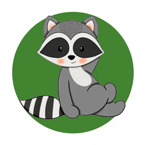 Цветной вариант раскраски енот сидит