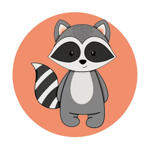 Цветной вариант раскраски енот стоит