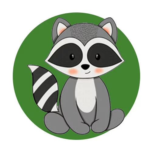 Цветной вариант раскраски енотик сидит