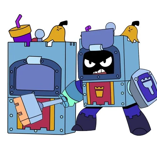 Цветной вариант раскраски эш мусорный с метлой