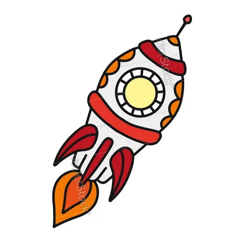 Цветной вариант раскраски фигурная ракета