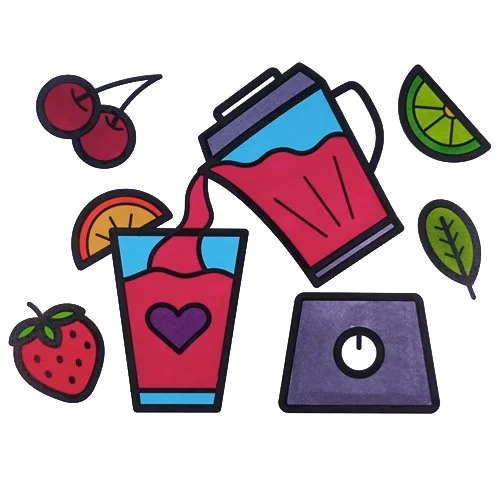 Цветной вариант раскраски фрукты для коктейля