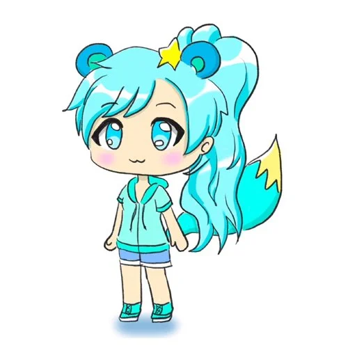 Цветной вариант раскраски гача лайф аниме с хвостом