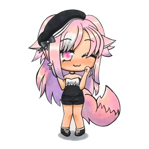 Цветной вариант раскраски gacha life с пушистым хвостом