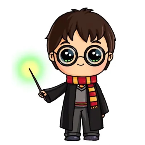 Цветной пример раскраски гарри поттер с волшебной палочкой