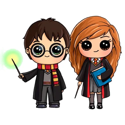 Цветной пример раскраски гермиона и гарри поттер