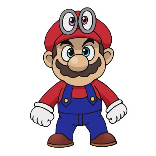 Цветной вариант раскраски главный персонаж марио