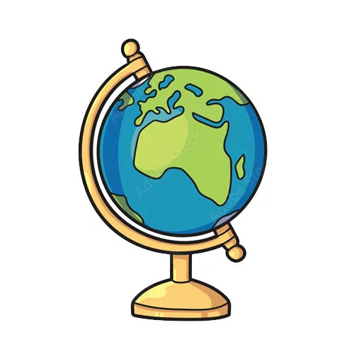 Цветной вариант раскраски глобус школьника