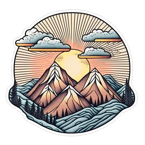 Цветной вариант раскраски горные холмы пейзаж