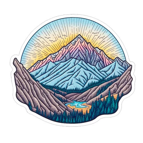 Цветной вариант раскраски горный пейзаж летом