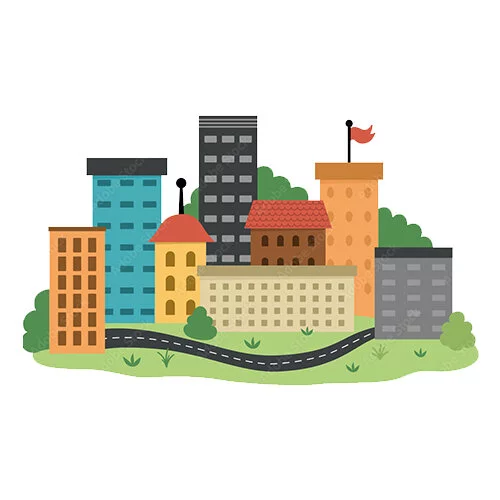 Цветной вариант раскраски город на земле