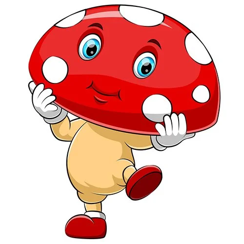 Цветной вариант раскраски гриб-малыш с глазками