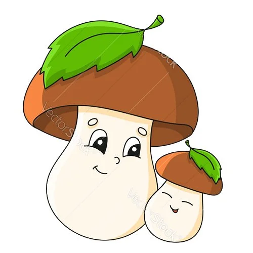 Цветной вариант раскраски гриб с глазками и малыш