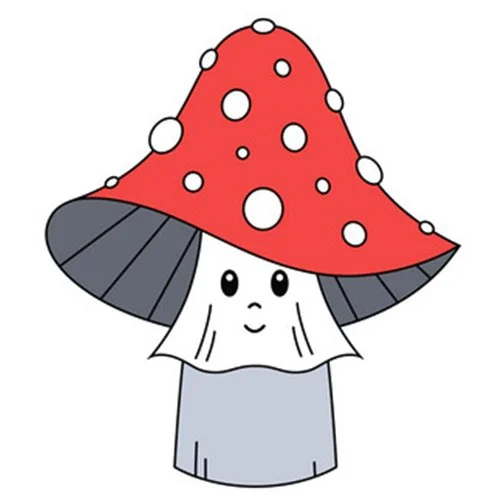 Цветной пример раскраски гриб с глазками мухомор вредный