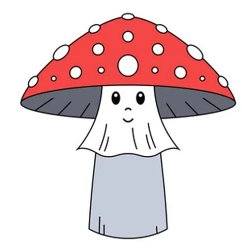 Цветной вариант раскраски грибочек с глазками