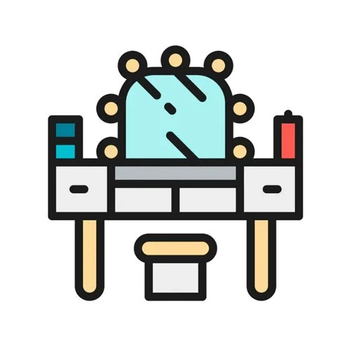 Цветной вариант раскраски гримерны стол и косметика