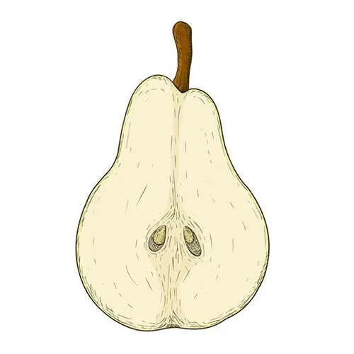 Цветной вариант раскраски груша разрезанная