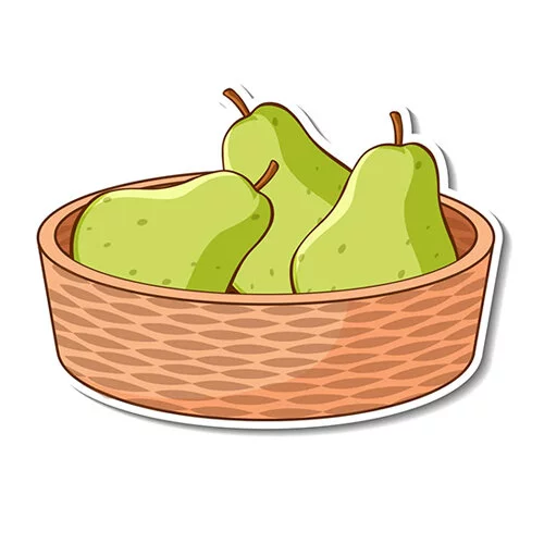 Цветной вариант раскраски груши в тарелке