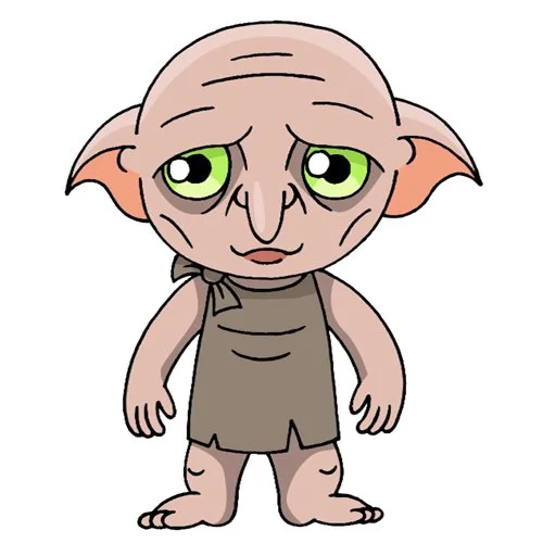 Цветной пример раскраски грустный добби