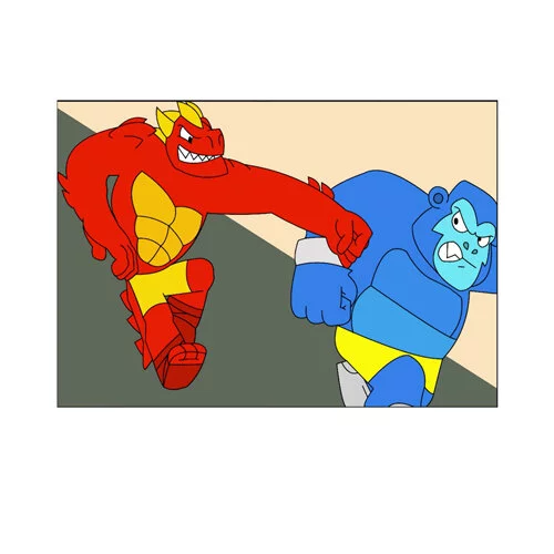 Цветной вариант раскраски гуджитсу драка