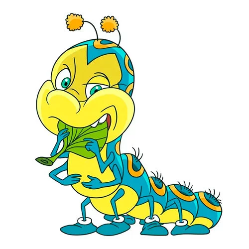 Цветной вариант раскраски гусеница голодная