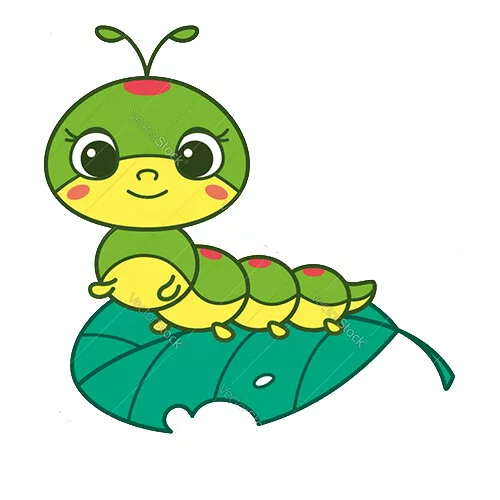 Цветной вариант раскраски гусеница каваи