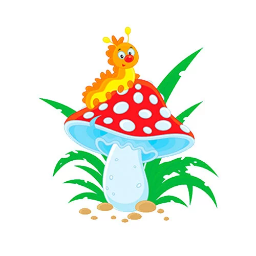 Цветной вариант раскраски гусеница на грибе