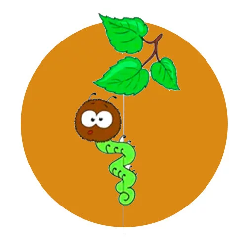 Цветной вариант раскраски гусеничка повисла