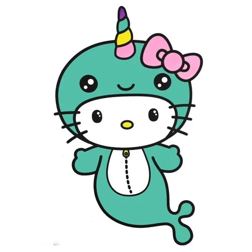 Цветной вариант раскраски хелло китти единорог-русалка