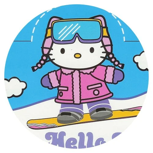 Цветной вариант раскраски хелло китти катается на сноуборде