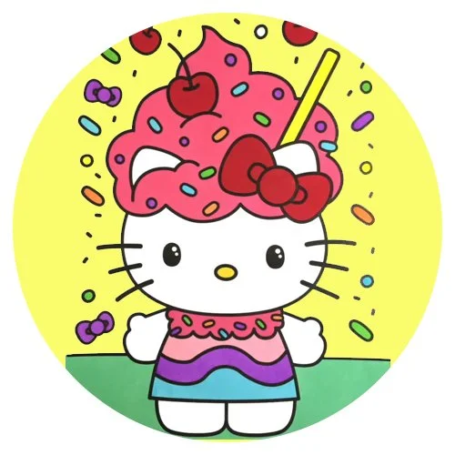 Цветной вариант раскраски хелло китти кексик