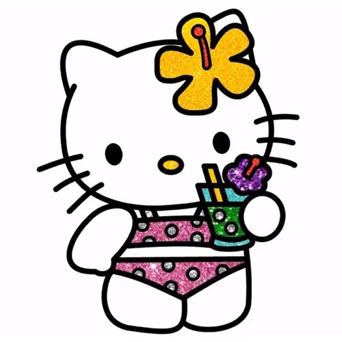 Цветной вариант раскраски хелло китти в купальнике
